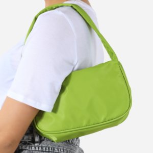 Baguette Shoulder Bag In Lime Green Nylon,, Green