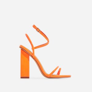 Bello-Bee Toe Strap Block Heel In Orange Patent, Green