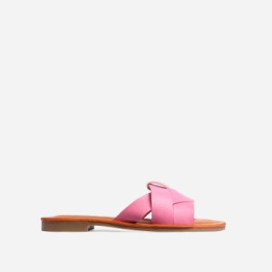 Billie Flat Sandal In Pink Faux Leather, Pink