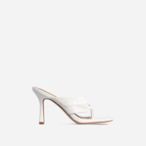 Brave Braided Detail Square Kitten Toe Heel Mule In White Faux Leather, White