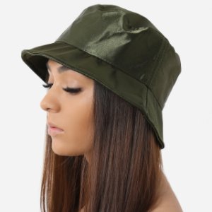 Bucket Hat In Khaki Satin,, Green