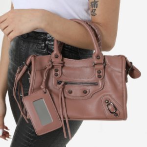 Buckle Detail City Bag In Pink Faux Leather,, Pink
