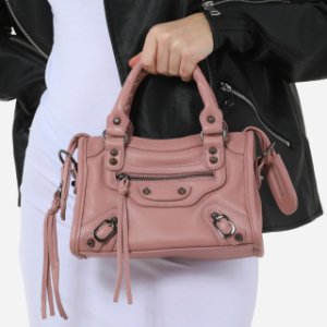 Buckle Detail Mini City Bag In Pink Faux Leather,, Pink