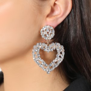 Chunky Diamante Heart Earrings In Silver,, Gold