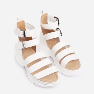 Cristiano Chunky Sole Flat Gladiator Sandal In White Faux Leather, White