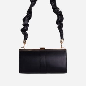 Debra Ruched Handle Boxy Shoulder Bag In Black Faux Leather,, Black