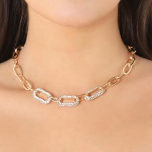 Diamante Detail Chunky Chain Necklace In Gold,, Gold