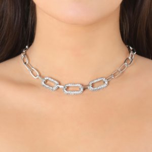 Diamante Detail Chunky Chain Necklace In Silver,, Silver