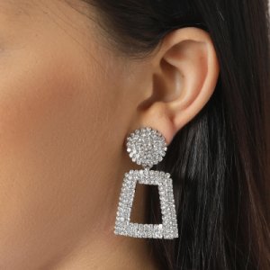 Diamante Square Drop Earrings In Silver ,, Silver