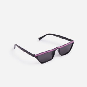 Fuchsia Pink Stripe Detail Sporty Sunglasses in Black,, Black