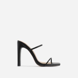 Highland Barely There Square Toe Heel Mule In Black Faux Leather, Black