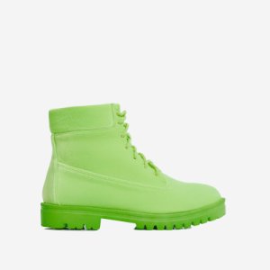 Highlighter Lace Up Ankle Boot In Green Faux Suede, Green