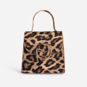 Hoop Detail Grab Bag In Leopard Print Faux Leather,, Brown