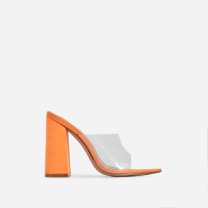 Kelby Pointed Peep Toe Block Heel Mule In Orange Faux Suede, Orange