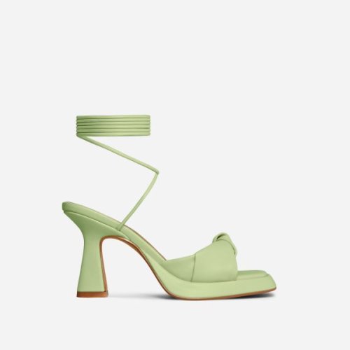 Linda-Mar Lace Up Twisted Strap Square Toe Platform Flared Block Heel In Green Faux Leather, Women's Size UK 3