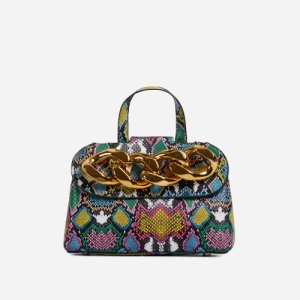 Lucie Chain Detail Grab Bag In Multi Snake Print Faux Leather,, Multi