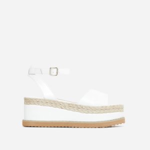 Lucie Espadrille Flatform In White Faux Leather, White