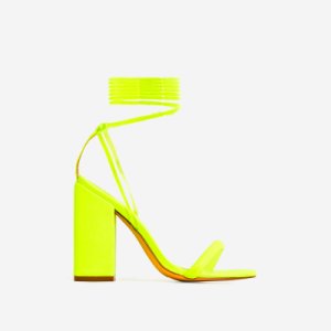 Mariah Perspex Square Toe Lace Up Block Heel In Lime Green Faux Leather, Green