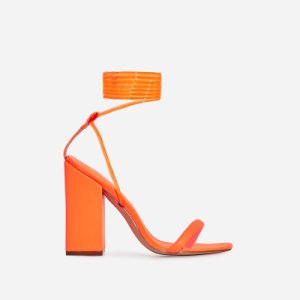 Mariah Perspex Square Toe Lace Up Block Heel In Neon Orange Faux Leather, Orange