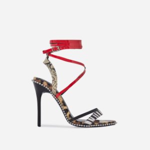 Marisa Studded Detail Lace Up Heel In Animal Print Patent, Multi