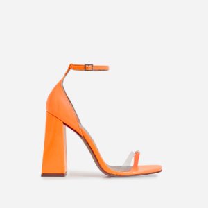 Perch Diamante Detail Strap Square Toe Clear Perspex Flared Block Heel In Orange Patent, Orange