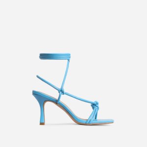 Priya Square Toe Lace Up Heel In Blue Faux Leather, Blue