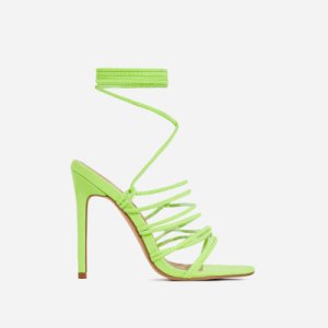 Revel Lace Up Square Toe Heel In Lime Green Faux Suede, Green