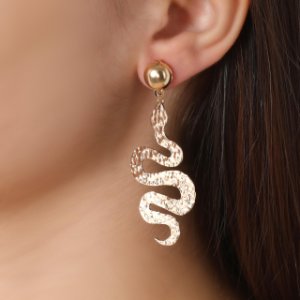 Snake Drop Earrings In Gold,, Gold