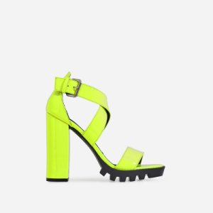 Tori Cleated Sole Block Heel In Lime Green Patent, Green