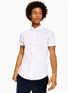 Topman - Enges stretch-hemd mit kurzen Ärmeln, weiß, weiß