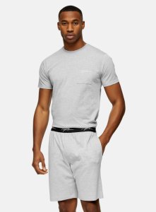 Topman - Signature loungewear-shorts mit schriftzug, grau, grau