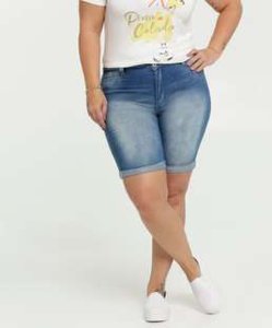 Bermuda Jeans Feminina Barra Dobrada Plus Size Biotipo