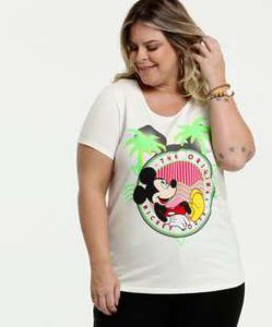 Blusa Feminina Estampa Mickey Neon Plus Size Manga Curta Disney