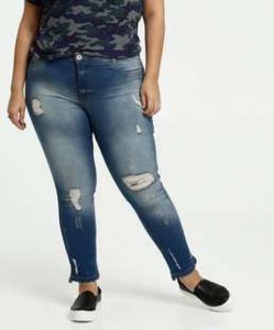 Calça Feminina Jeans Cigarrete Destroyed Plus Size Biotipo
