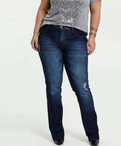 Calça Feminina Jeans Puídos Reta Plus Size Biotipo