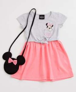Vestido Infantil Estampa Minnie Brinde Bolsa Disney