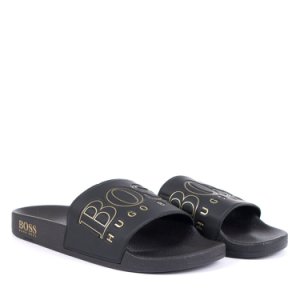 Athleisure Solar Logo Slider Sandals in Black 004