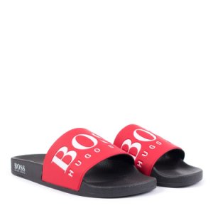 Athleisure Solar Logo Slider Sandals in Red