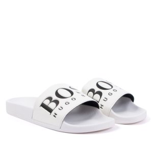 Boss - Athleisure solar logo slider sandals in white