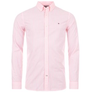 Slim Fit Soft Touch Striped Shirt in Pink Grapefruit/White