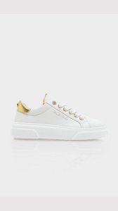 Valentino Shoes Gold Heel Trainers - White and Gold - Womens, White and Gold