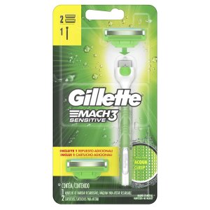 Aparelho de Barbear Gillette Mach3 Acqua-Grip Sensitive + 2 Cargas 1 Unidade