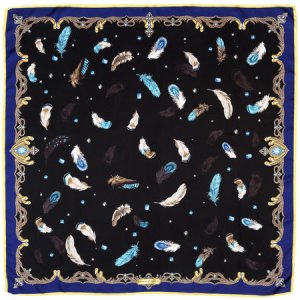 Aspinal of London Aspinal Feather Silk Scarf in Blue & Black, Women's, Black/Blue