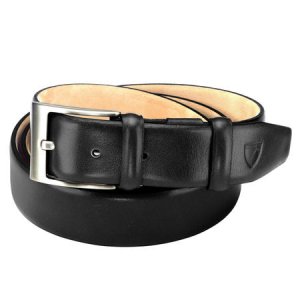 Aspinal Of London black leather belts - classic men's belt in smooth black, size: medium: 37.5