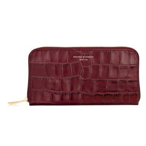 Aspinal of London Continental Clutch Zip Wallet in Deep Shine Bordeaux Croc, Women's, Red