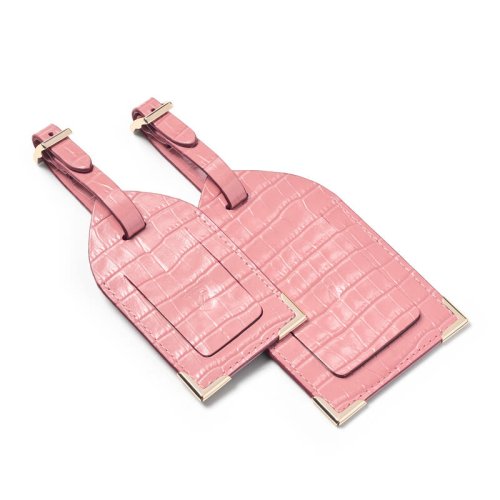 Aspinal Of London® deep shine cherry blossom pink leather crocodile print set 2 luggage tags