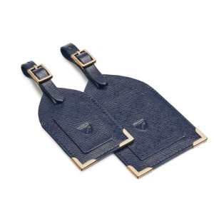 Aspinal of London® Finest Quality Full-Grain Leather Blue Saffiano Print Set 2 Luggage Tags