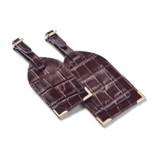 Aspinal Of London® italian full grain leather brown crocodile print set 2 luggage tags