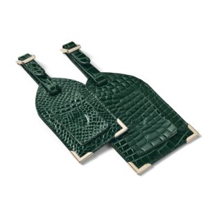 Aspinal of London® Ladies Italian Full Grain Leather Green Crocodile Print Set of 2 Luggage Tags