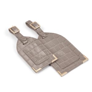 Aspinal of London® Ladies Italian Full Grain Leather Grey Crocodile Print Set of 2 Luggage Tags